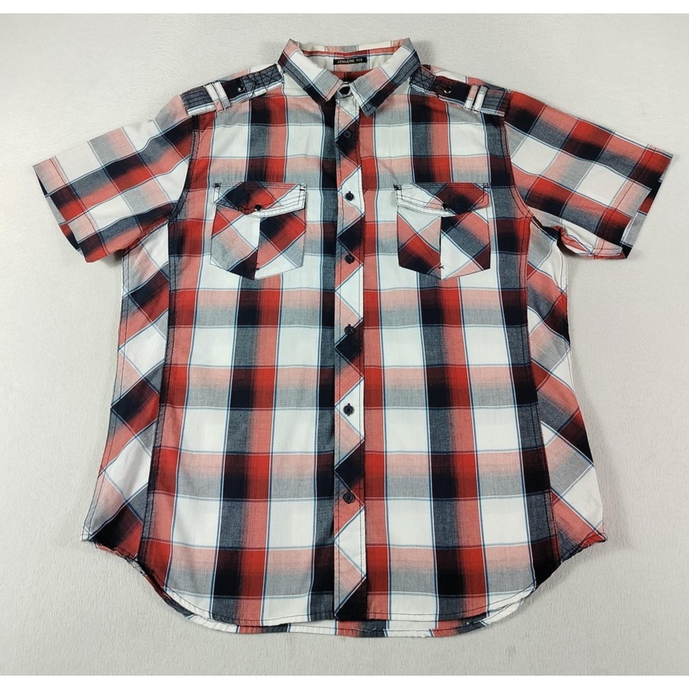 Helix Shirt Mens XL Red Plaid Athletic Fit Short Sleeve Button‎ Up Summer Casual